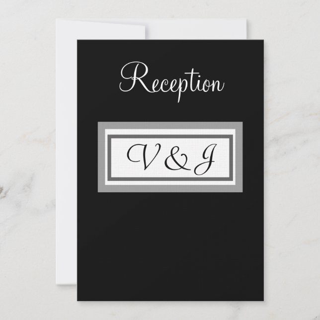 Convite Recepção de Casamento Preto Branco Monograma (Frente)