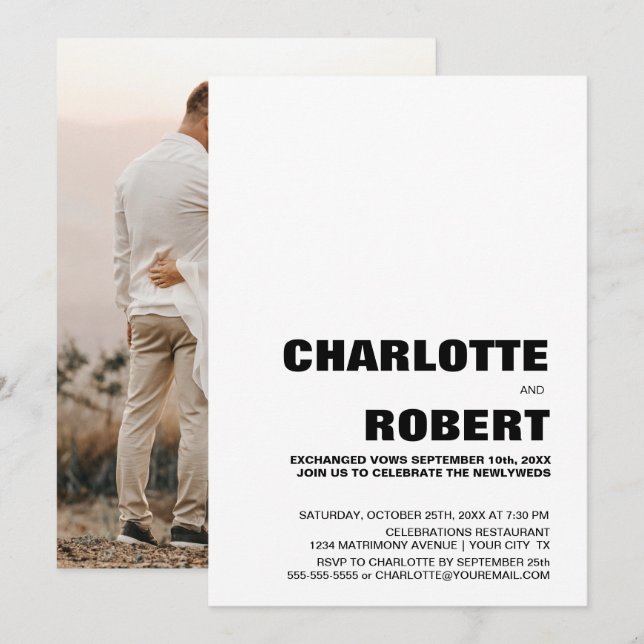 Convite Recepção de Casamento Preto e Branco Moderna (Frente/Verso)