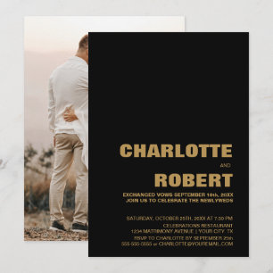 Convite Recepção de Casamento Preto Ouro Moderno