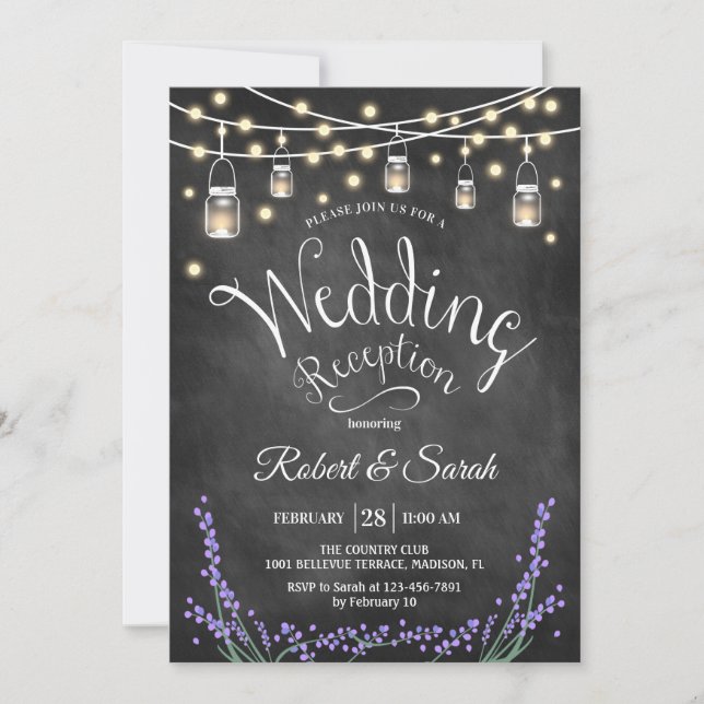 Convite Recepção de Casamento - Quadro Negro Lavanda & Luz (Frente)