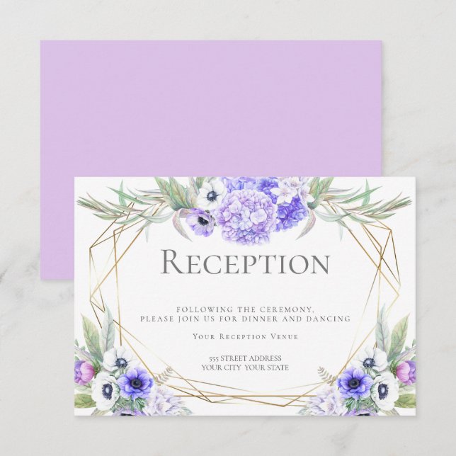 Convite Recepção de Casamento | Ramalhete Floral de Anêmon (Frente/Verso)