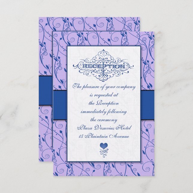 Convite Recepção de casamento Real Azul Lilás Monograma (Frente/Verso)