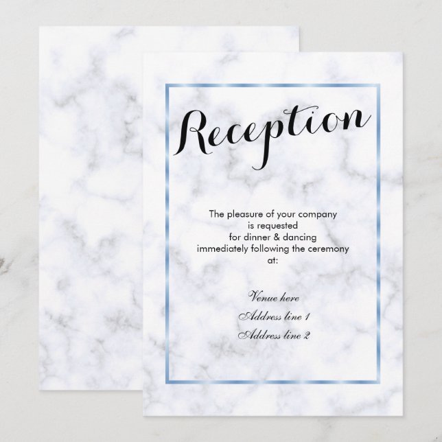 Convite Recepção de Casamento Romântica com Mármore Azul (Frente/Verso)
