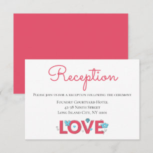 Convite Recepção de Casamento Rosa Amor Flores Azuis Coraç