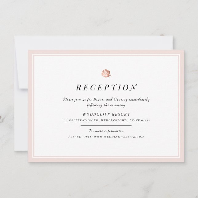 Convite recepção de casamento rosa de ouro floral minimali (Frente)