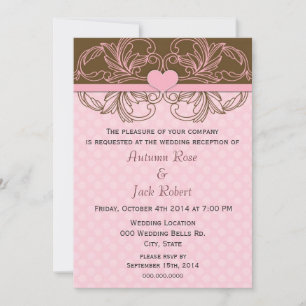 Convite Recepção de Casamento Rosa e Marrom Fofa