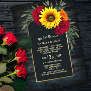 Convite Recepção de Casamento Rosa Girassol Madeira Azul R
