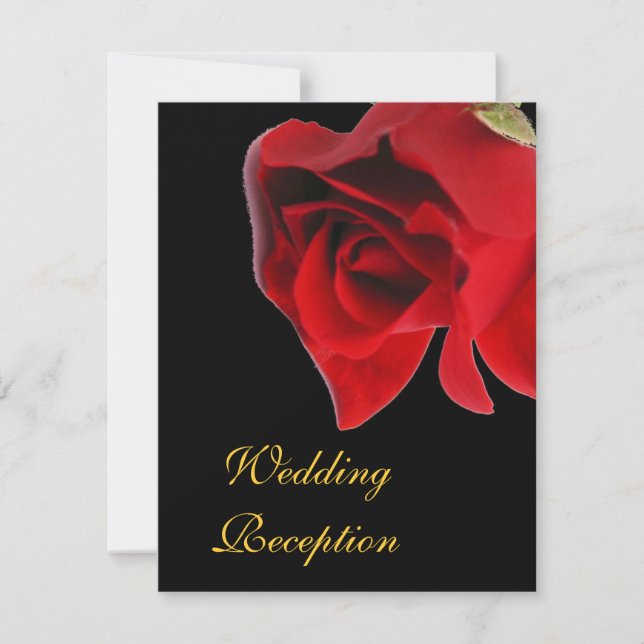 Convite Recepção de Casamento rosa vermelha em preto (Frente)