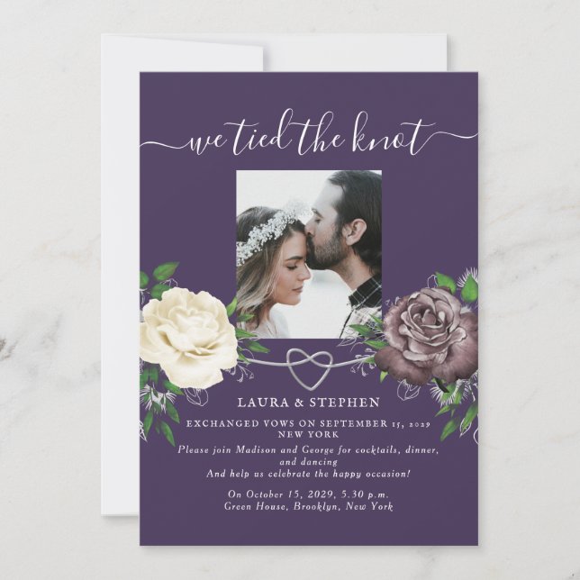 Convite Recepção de Casamento Roxa Boêmia (Frente)