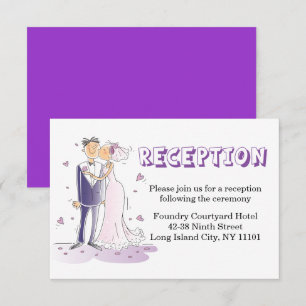 Convite Recepção de Casamento Roxo Cartoon Noiva e Noivo