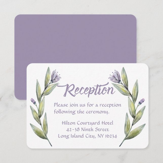 Convite Recepção de Casamento Roxo com Folhas de Louro Flo (Frente/Verso)