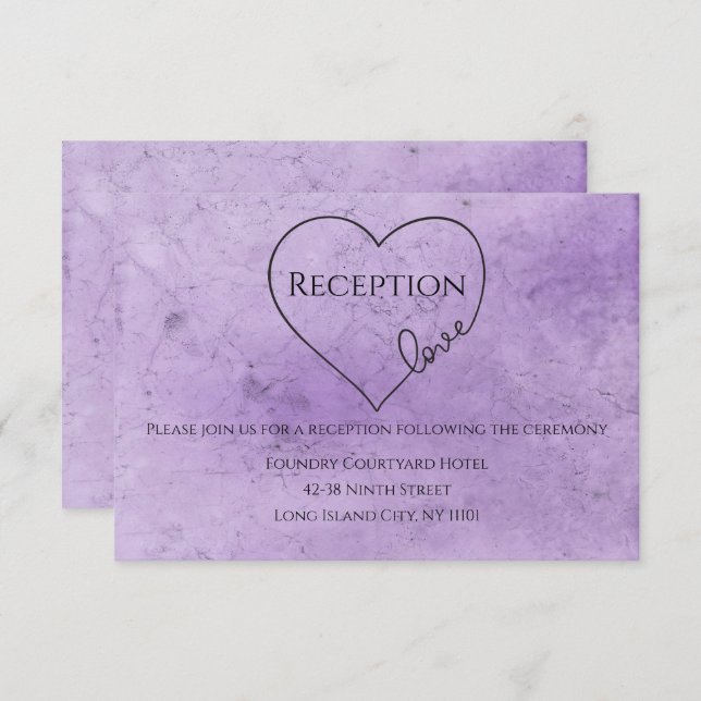 Convite Recepção de Casamento Roxo Coração de Aquarela Vin (Frente/Verso)