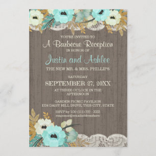 Convite Recepção de Casamento Rústico com Floral Turquesa