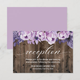 Convite Recepção de Casamento Rústico com Flores Roxas no