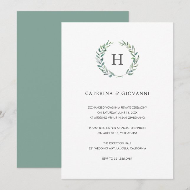 Convite Recepção de Casamento Rústico com Monograma de Sál (Frente/Verso)