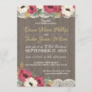Convite Recepção de Casamento Rústico com Renda Floral Bor