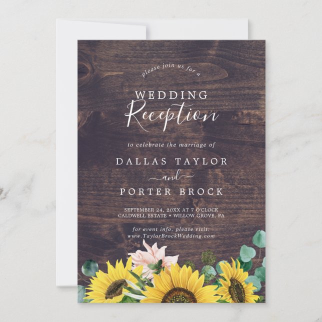 Convite Recepção de Casamento Rústico de Girassol e Eucali (Frente)