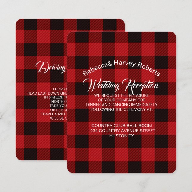 Convite recepção de casamento rústico de inverno com xadre (Frente/Verso)