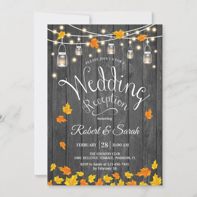 Convite Recepção de Casamento Rústico de Outono com Luzes  (Frente)