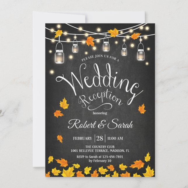Convite Recepção de Casamento Rústico de Outono Giz na Lou (Frente)