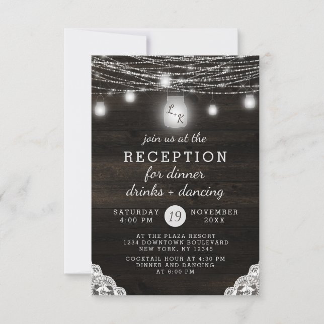 Convite Recepção de Casamento Rústico Oak Ridge com Madeir (Frente)