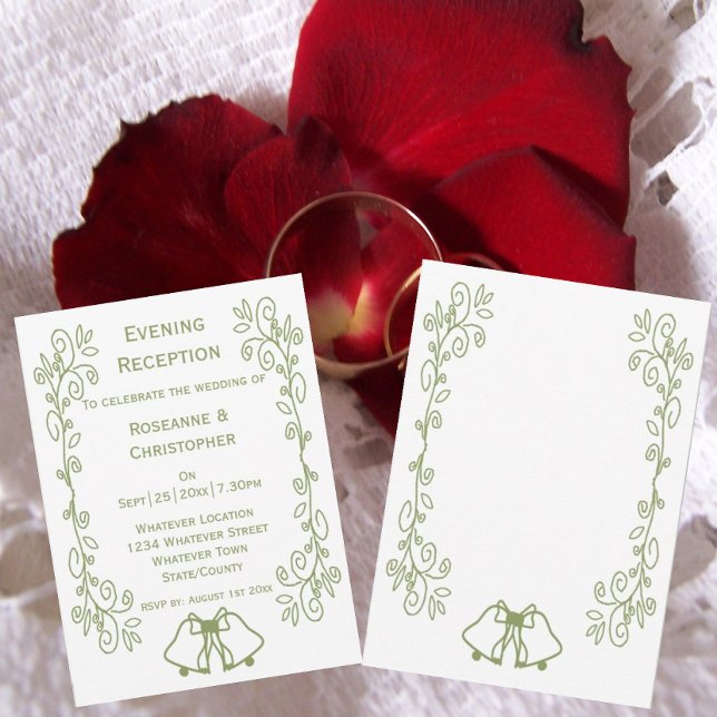 Convite Recepção de casamento Sage Bells Scrollwork (Sage bells scrollwork wedding reception invite)