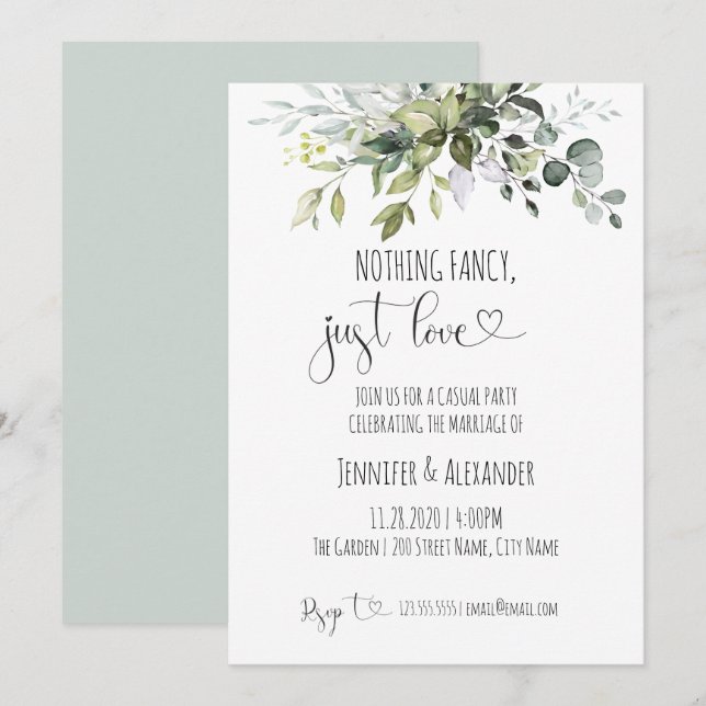 Convite Recepção de casamento sem frescuras, apenas amor (Frente/Verso)