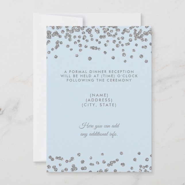 Convite Recepção de casamento Silver Glitter Confetti Azul (Frente)