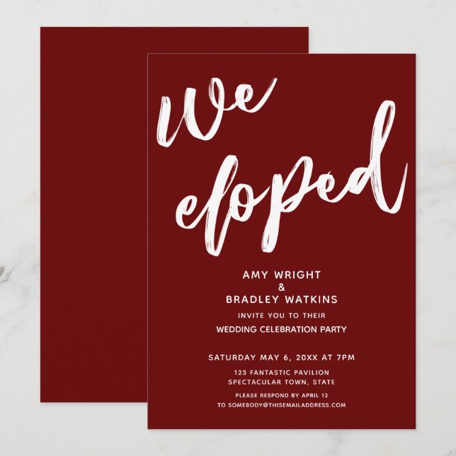 Convite Recepção de Casamento Simples Burgundy de Casament (Frente/Verso)