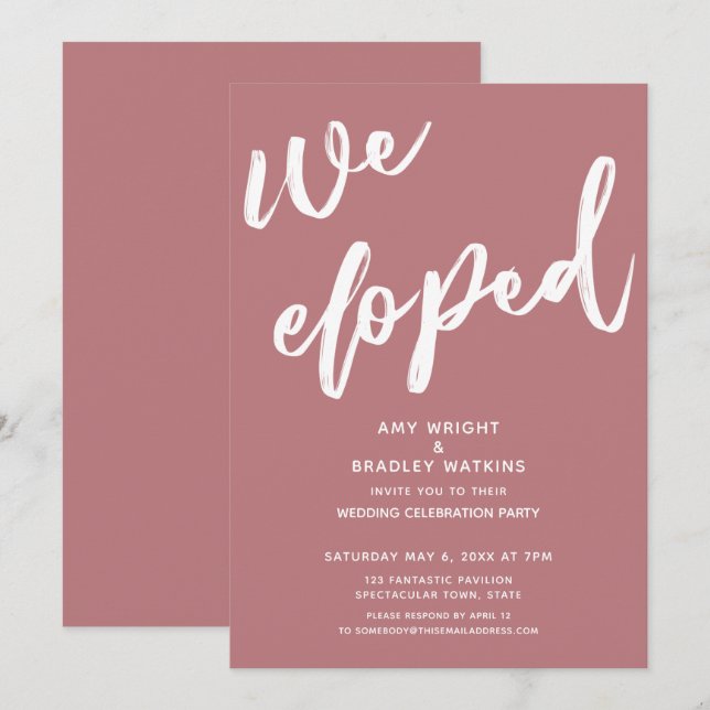 Convite Recepção de Casamento Simples Dusty Rose Nós Fugim (Frente/Verso)