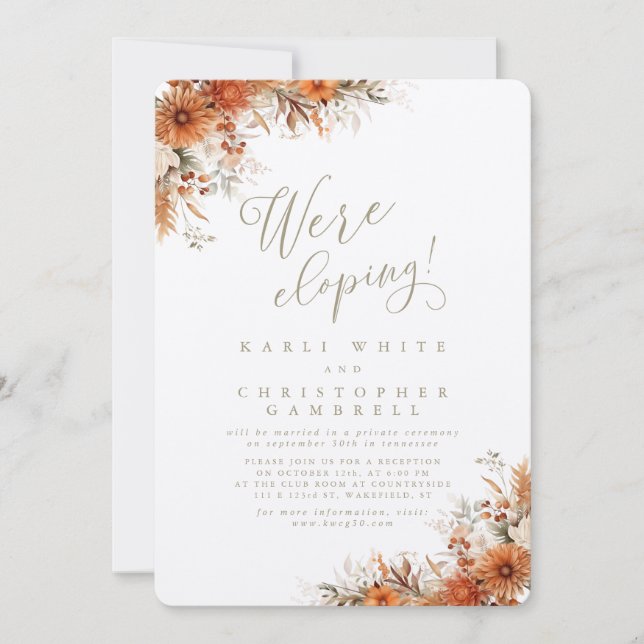 Convite Recepção de Casamento Simples em Laranja Queimada  (Frente)