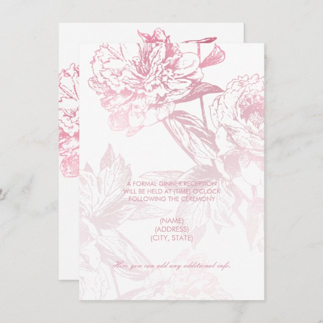 Convite Recepção de Casamento Simples Floral em Rose Gold  (Frente/Verso)