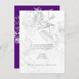 Convite Recepção de casamento Simples Prata Floral Roxo