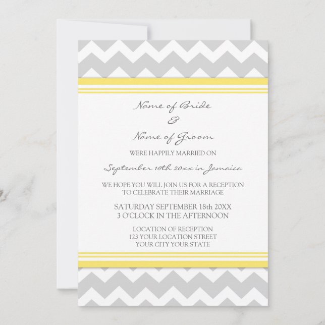 Convite Recepção de casamento somente Chevron amarelo (Verso)