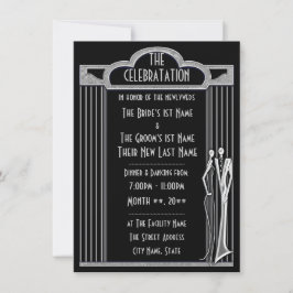 Convite Recepção de Casamento - Tuxedo Preto e Prata -