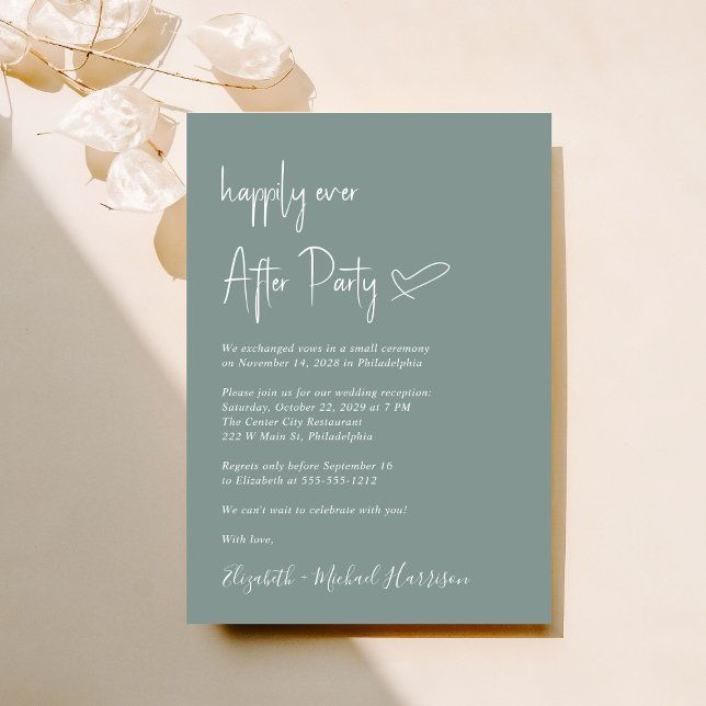 Convite Recepção de casamento Verde Chic Sage (An chic Happily Ever After Party invitation for your wedding celebration)
