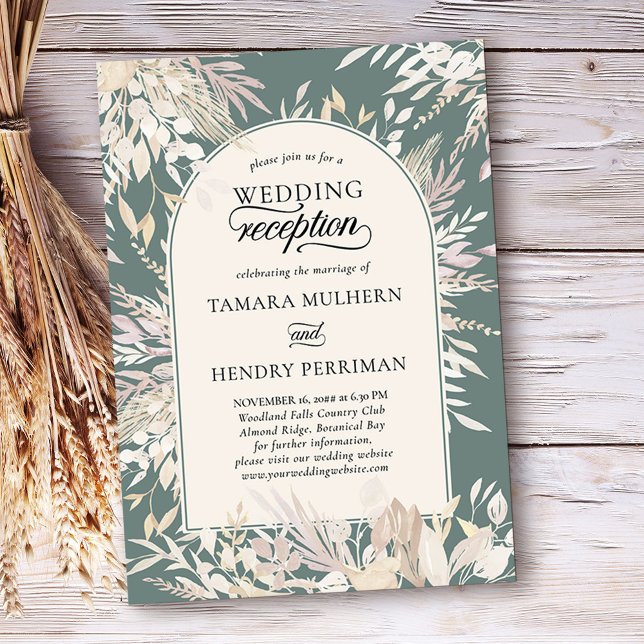 Convite Recepção de casamento Verde do Sage com Arco Enqua (Wedding reception only invitation in Sage Green, from my Foliage Duet collection)