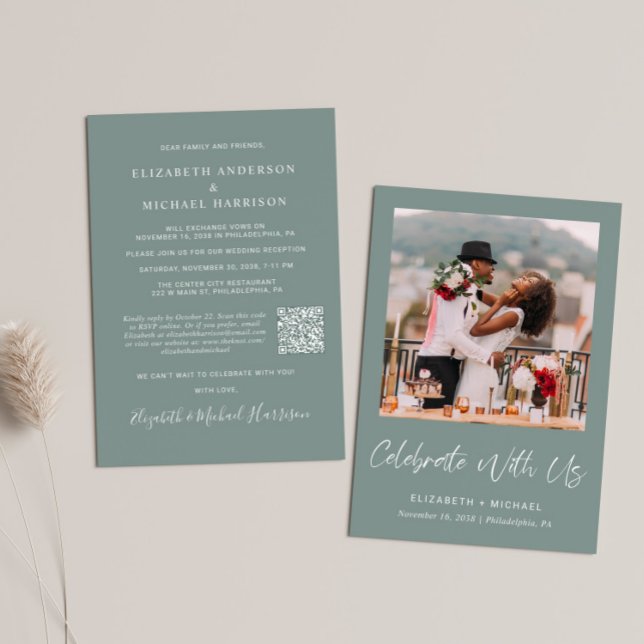 Convite Recepção de casamento Verde do Sage do Código QR d (Criador carregado)