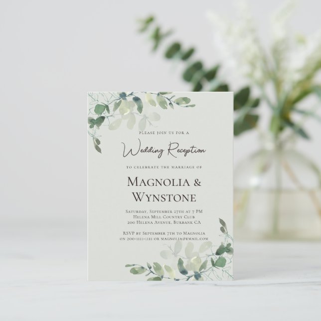 Convite Recepção de Casamento Verde Eucalipto Salvia (Em pé/Frente)