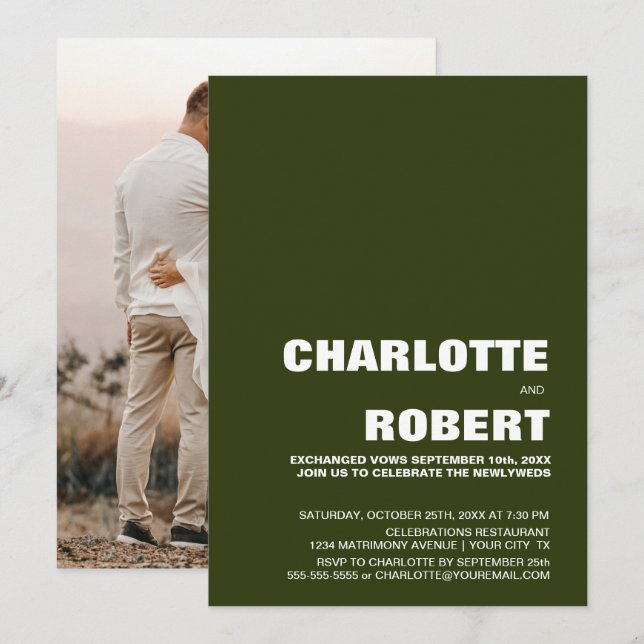 Convite Recepção de Casamento Verde Moderna (Frente/Verso)