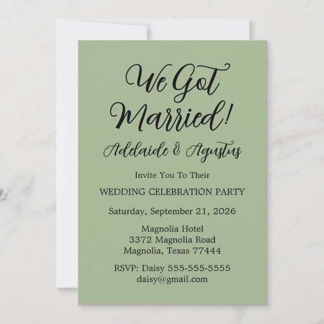 Convite Recepção de Casamento Verde Nós Nos Casamos  (Frente)