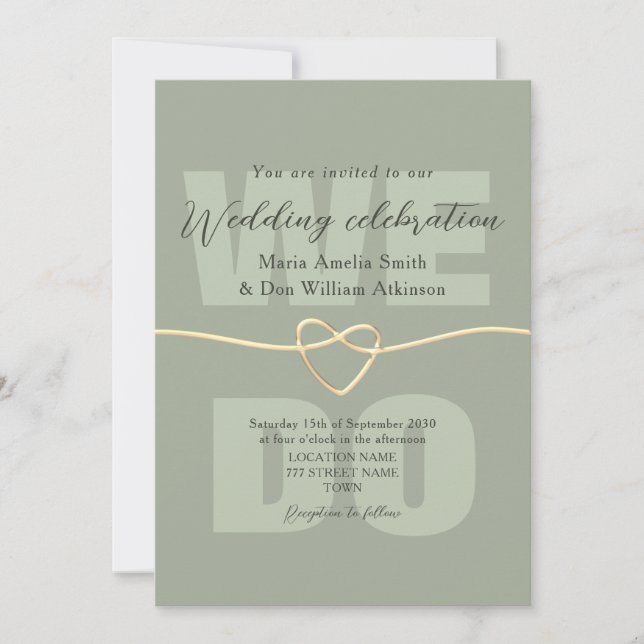 Convite Recepção de Casamento Verde Sage Moderna (Frente)