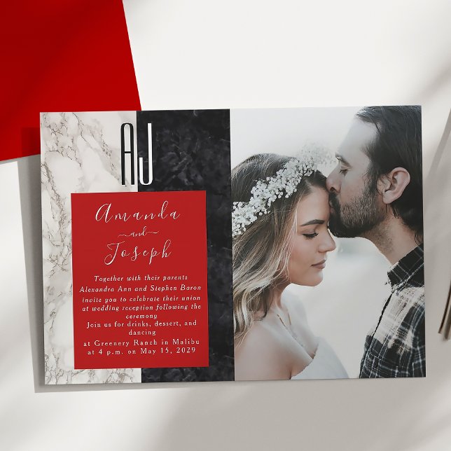 Convite Recepção de Casamento Vermelha e Preta Moderna (Criador carregado)