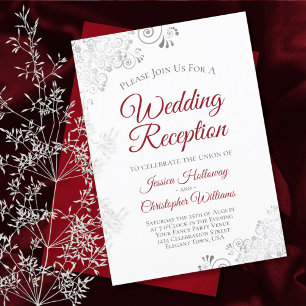 Convite Recepção de Casamento Vermelho Carmesim com Renda 