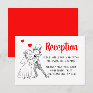 Convite Recepção de Casamento Vermelho Cartoon Noiva Noivo
