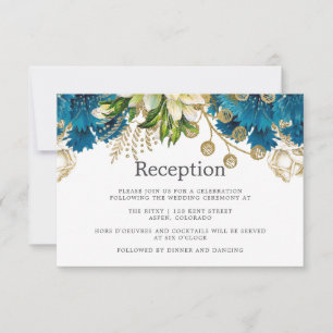 Convite Recepção de Casamento Vintage Turquesa e Dourado S