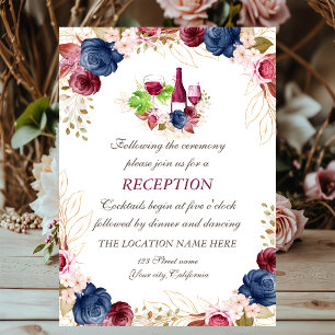Convite Recepção de Casamento Wine Tasring Floral Azul Mar