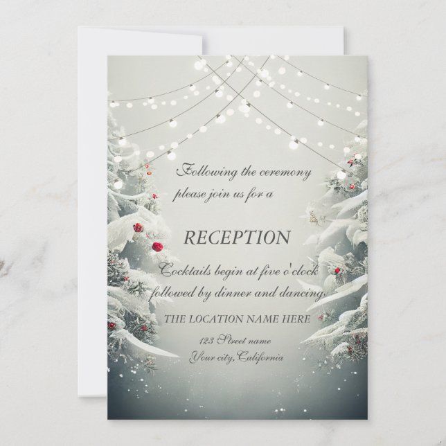 Convite Recepção de Casamento Winter Wonderland com Luzes  (Frente)