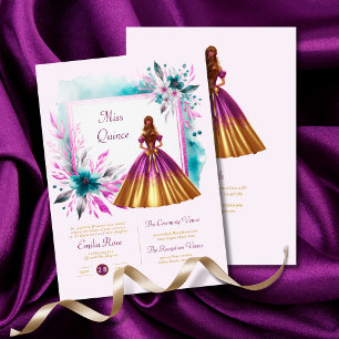 Convite Recepção de Cerimônia de Quinceanera Teal Magenta