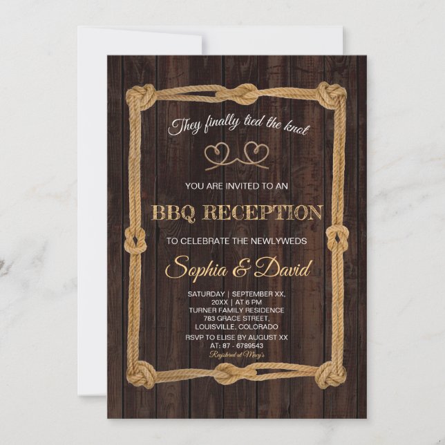 Convite Recepção de churrasco Nós Amarrámos o Nó com Corda (Frente)